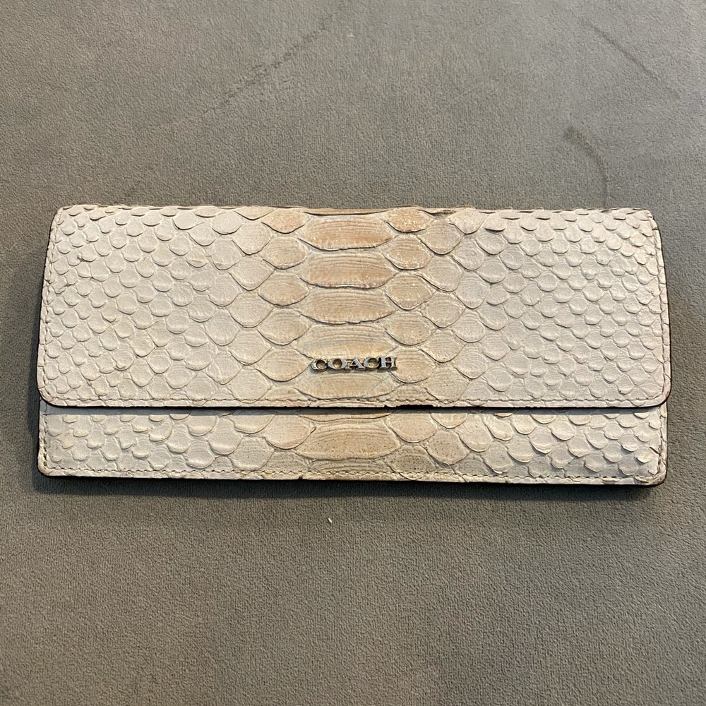 Coach Cream Snake Embossed Leather Wallet Envelope Flap